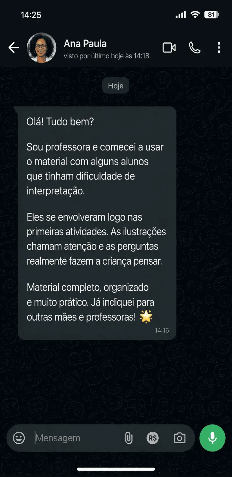 Depoimento real de professora sobre o uso do material com alunos