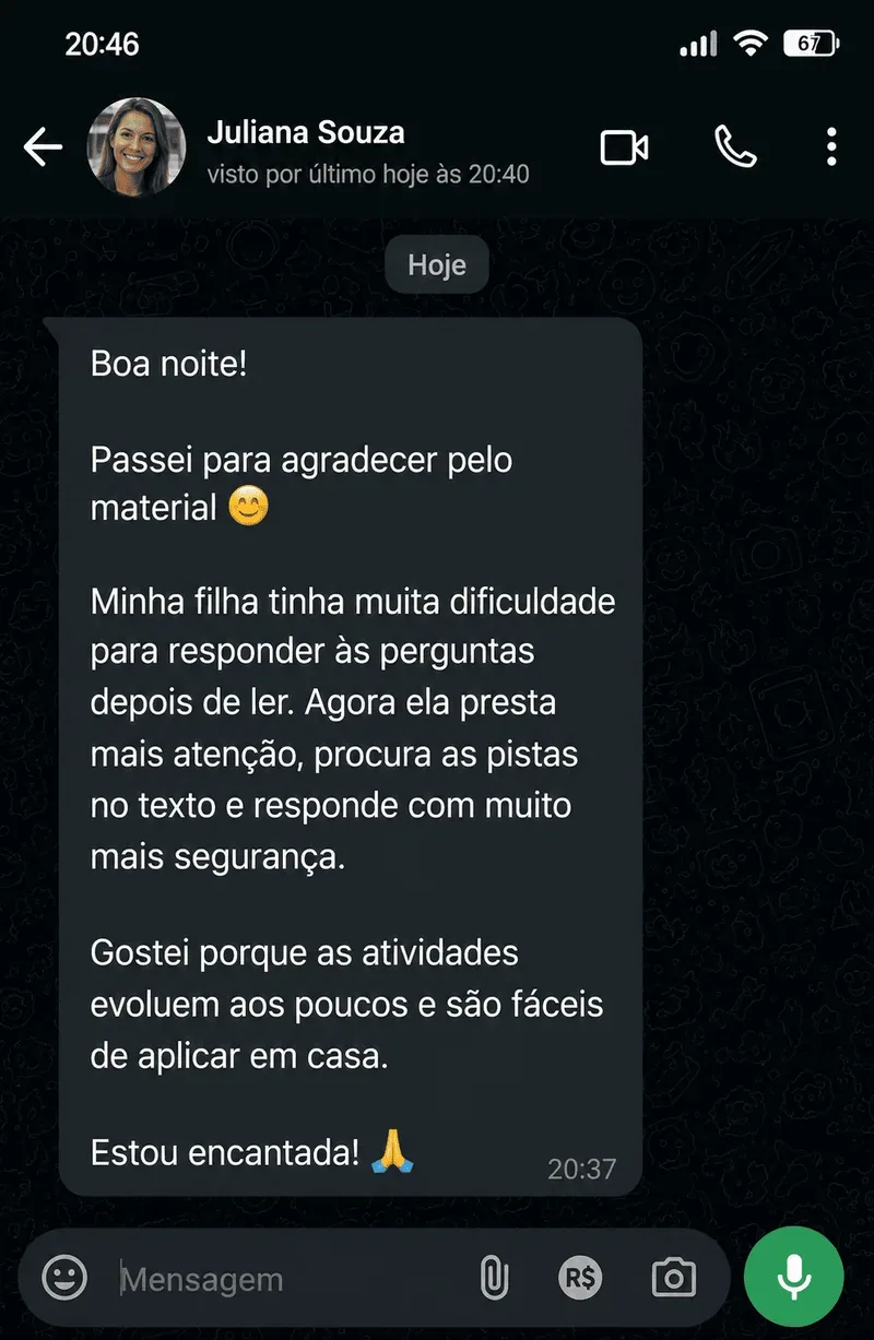Depoimento real de mãe sobre a evolução da filha na interpretação de textos